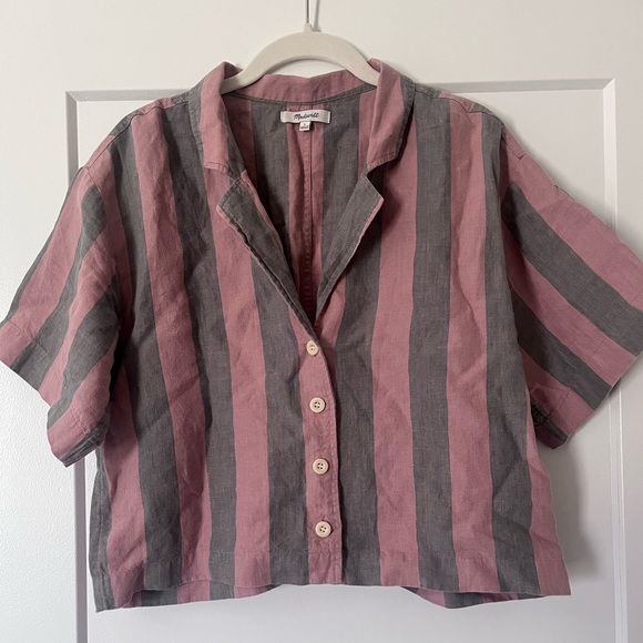 Madewell Tops - Madewell 100% Linen Striped Button down Tee L